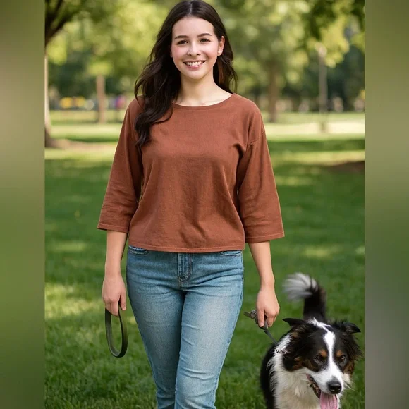 Green Envelope Terracotta Utility Modern Earthy Minimalist Long Sleeve Top M - Picture 6 of 6